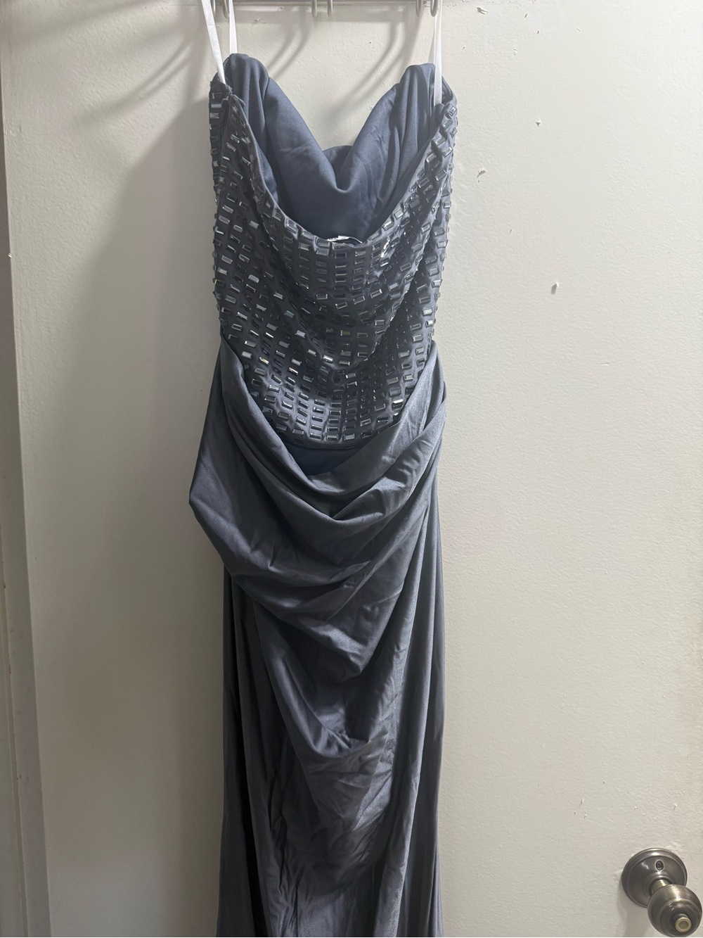 Fashion Nova blue Strapless Draped Evening Gown